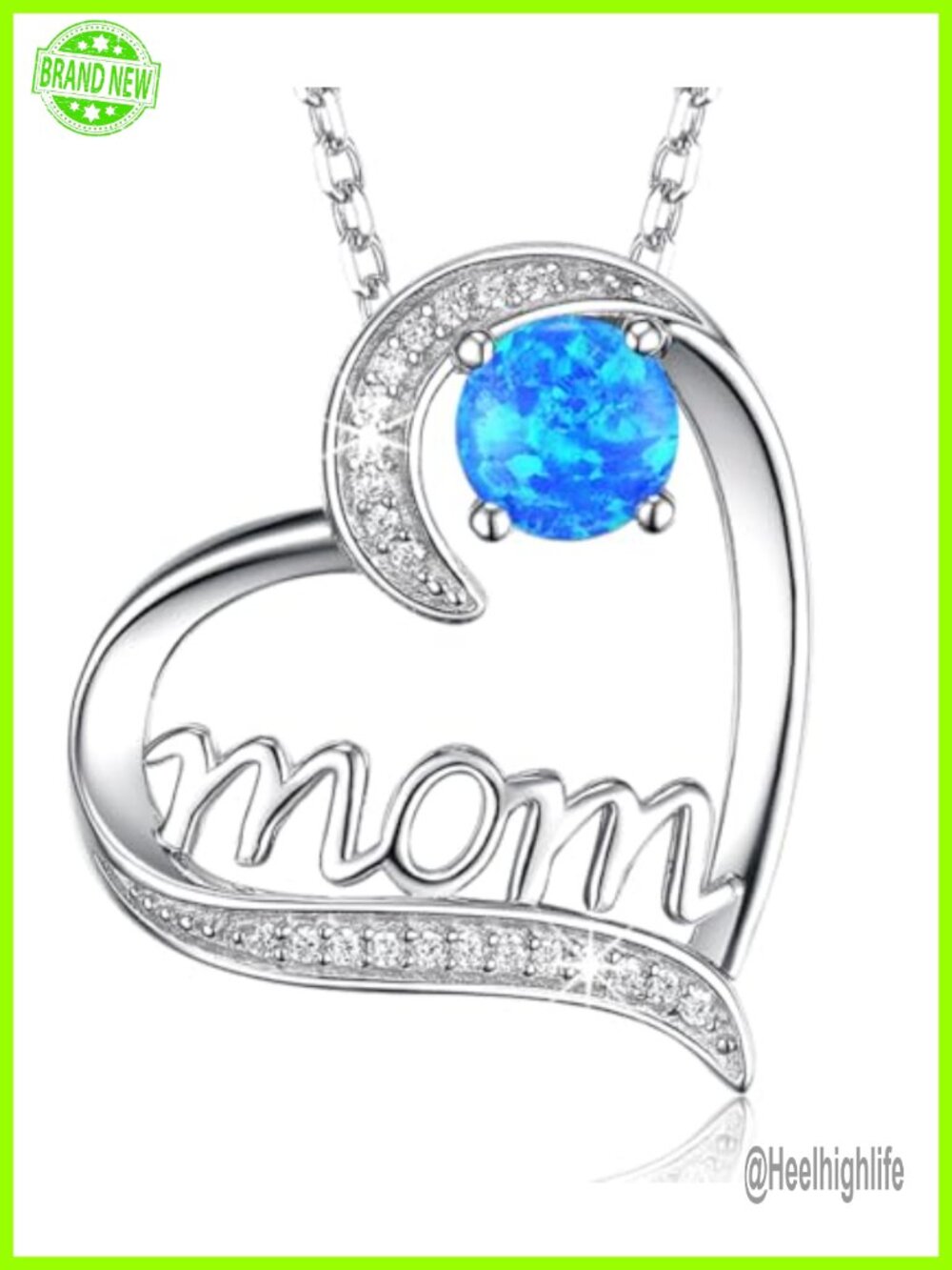 925 Sterling Silver Opal Heart Pendant Necklace October Birthstone Mom Gift